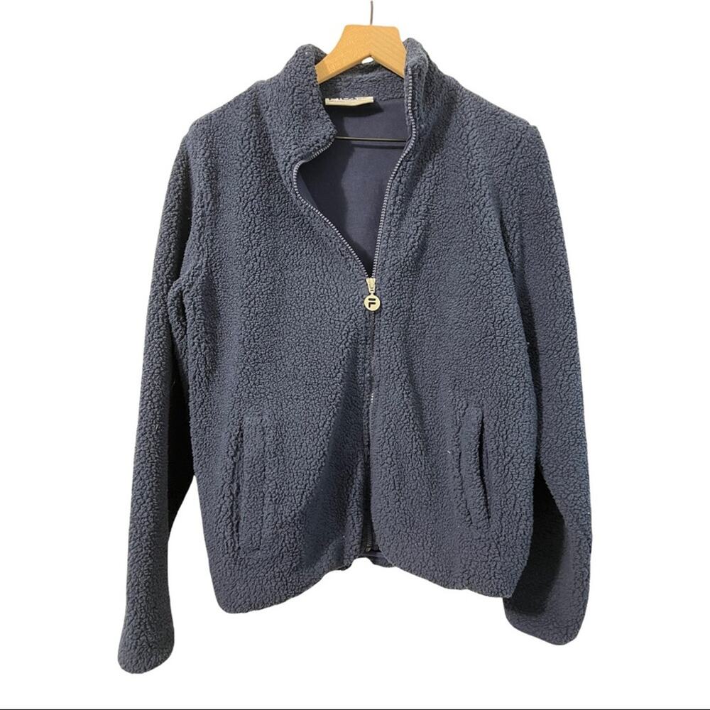 Fila Womens Navy Blue Zip Up Logo Sherpa Size Medium